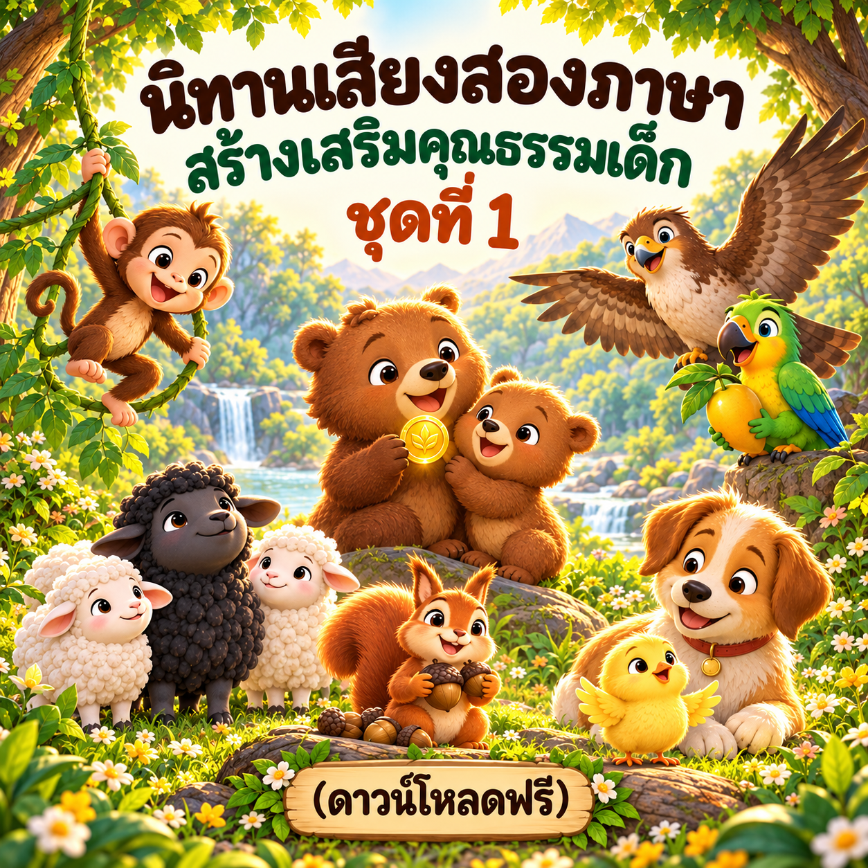 ปกนิทานเสียงสองภาษา สร้างเสริมคุณธรรมเด็ก ชุดที่ 1